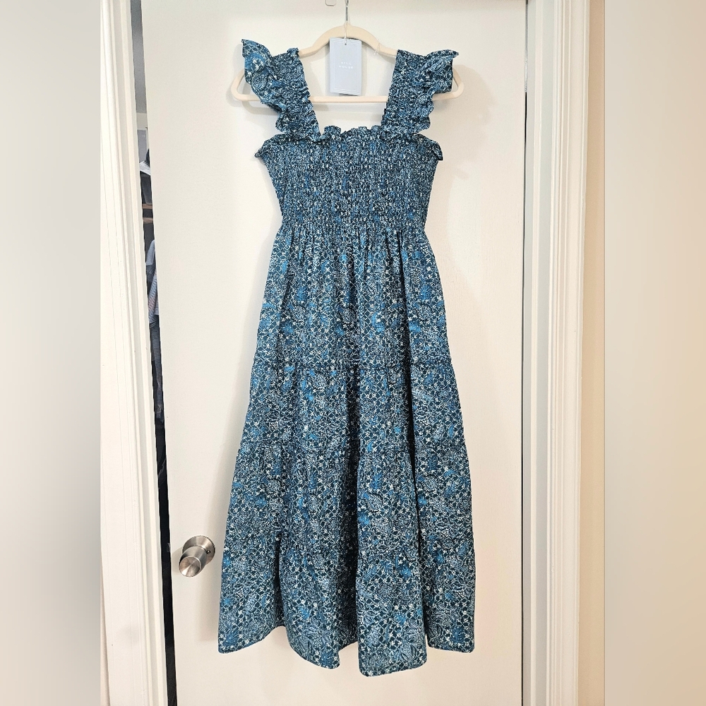 Hill House Ellie Nap Dress, Navy Calico Trellis